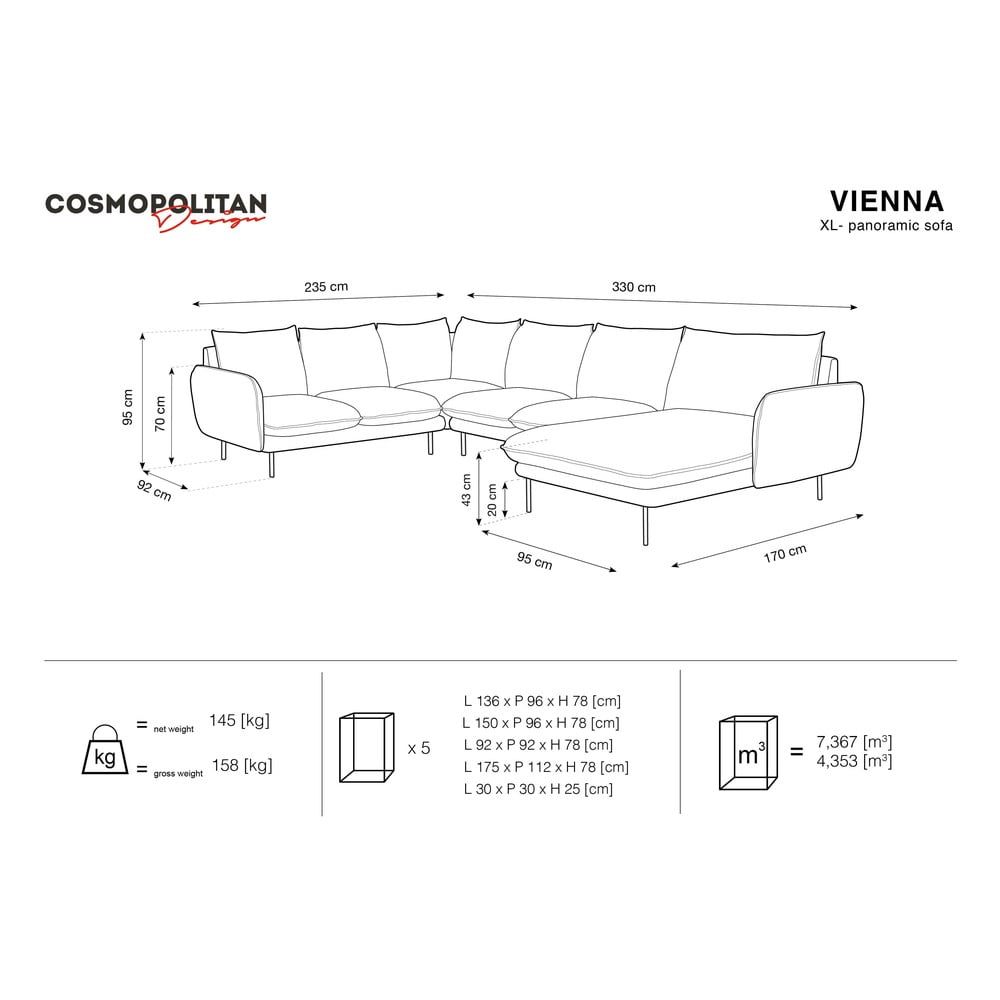 Canapea în formă de “U” cu extensie pe partea stângă Cosmopolitan Design Vienna, bej "U" imagine noua somnexpo.ro