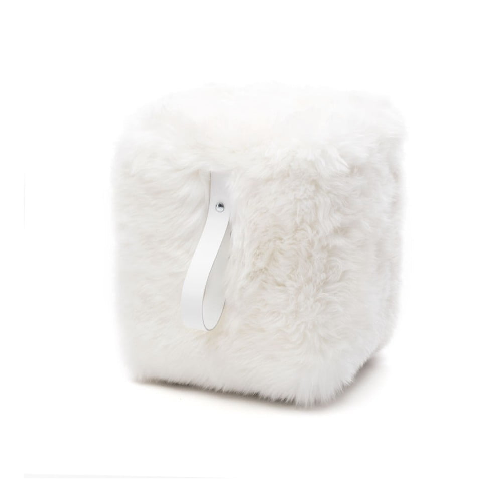 Puf cubic din blană de oaie Royal Dream, alb