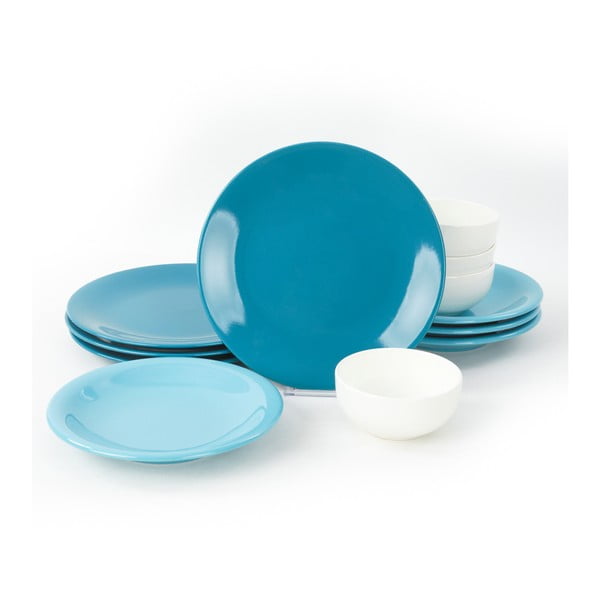 Set veselă cu 12 piese din ceramică My Ceramic Degrade, albastru