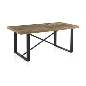 Masă dining cu blat în decor de lemn de stejar geese sunrays, 180 x 90 cm