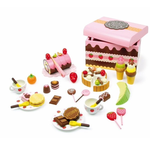 Cutie plină cu dulciuri de jucărie din lemn Legler Sweeties