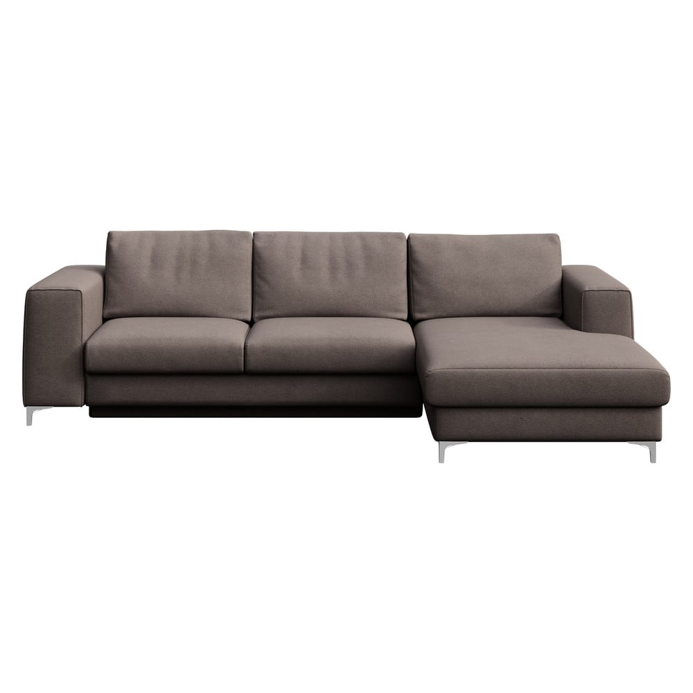 Colțar taupe extensibil/cu spațiu de depozitare cu tapițerie din catifea (cu colț pe partea dreaptă/cu șezlong) Rene – Rodier