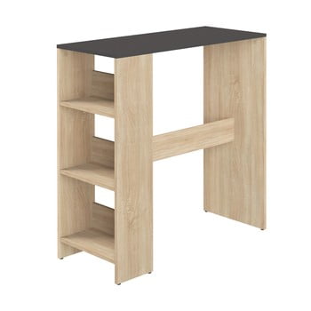 Masă bar cu raft lateral symbiosis gavarnie, decor lemn de stejar - negru