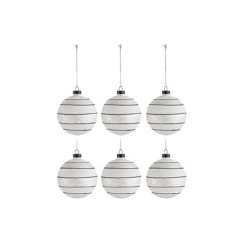 Set 6 globuri din sticlă pentru crăciun j-line xmas, ø 8 cm, alb - negru