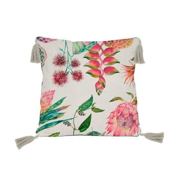 Pernă cu motive florale madre selva flores, 45 x 45 cm, bej