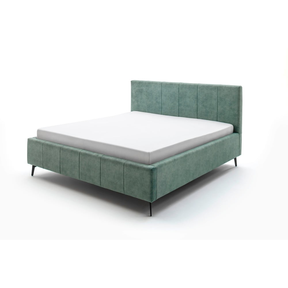 Pat matrimonial 160×200 cm verde tapițat cu spațiu de depozitare cu somieră Lizzano – Meise Möbel 160x200 imagine noua somnexpo.ro