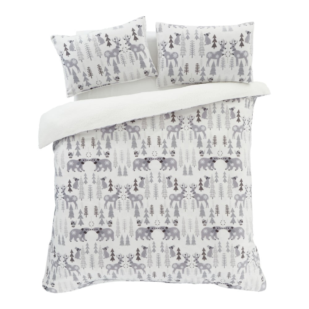 Lenjerie de pat albă-gri din micropluș pentru pat de o persoană 135×200 cm Winter Wonderland – Catherine Lansfield 135x200 imagine noua