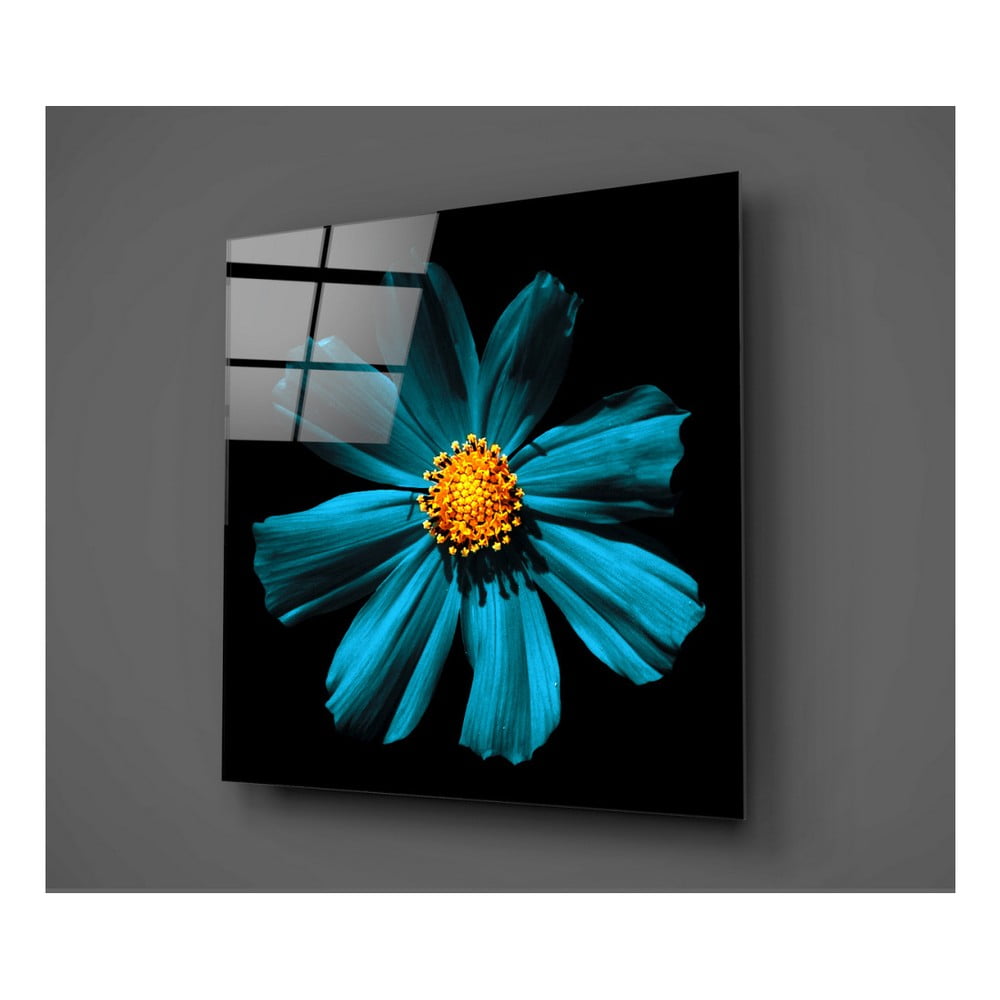 Tablou din sticlă Insigne Flowerina, 30 x 30 cm, negru-turcoaz bonami.ro imagine 2022