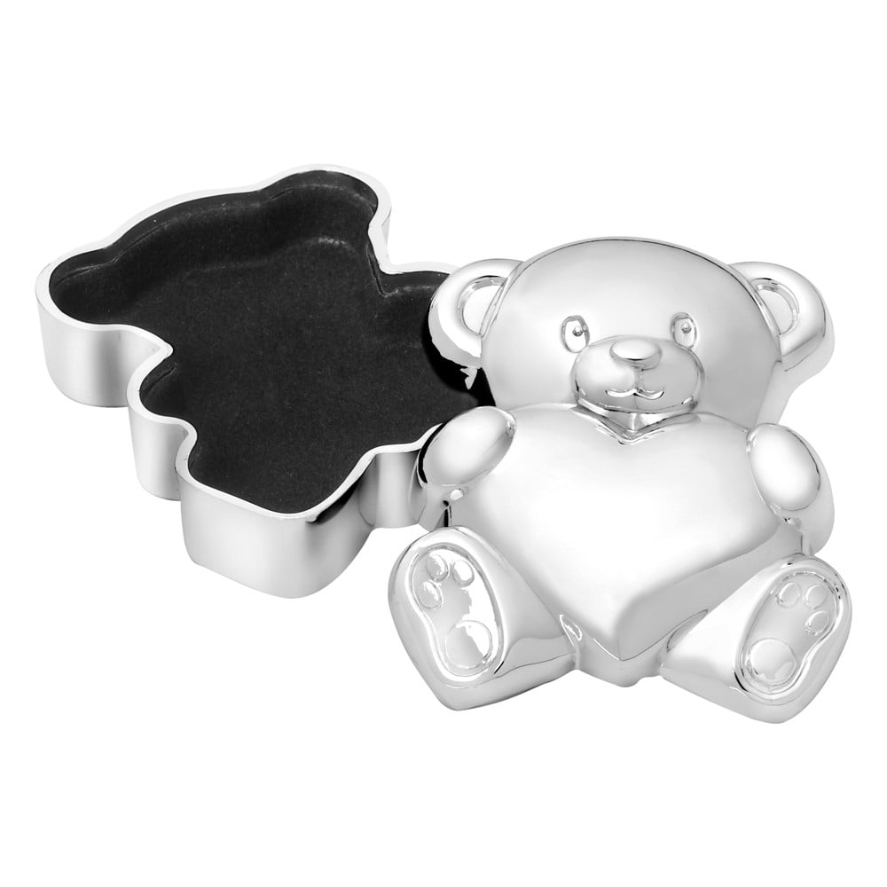 Cutiuță pentru dinți de lapte argintiu-lucios din metal 6x5x2 cm Bear with Heart – Zilverstad