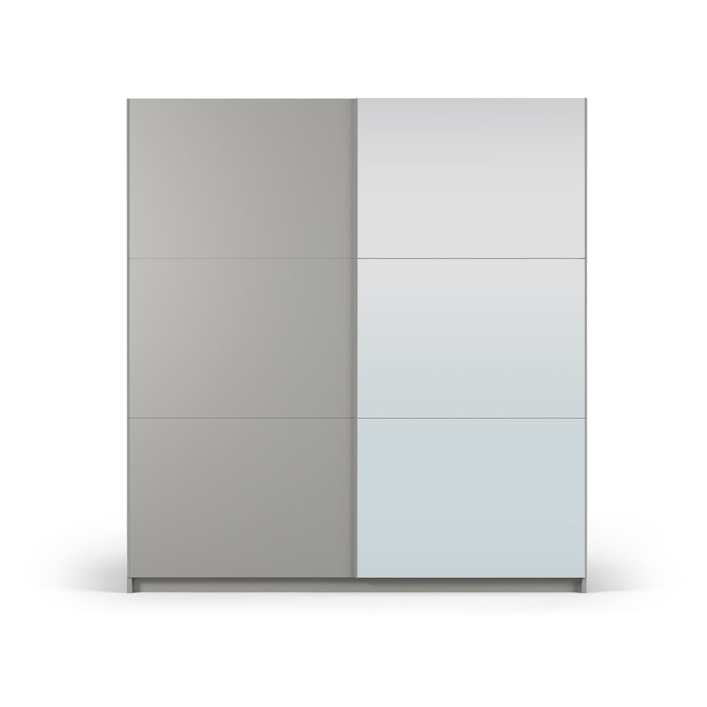  Dulap gri cu oglindă și uși glisante 200x215 cm Lisburn - Cosmopolitan Design 