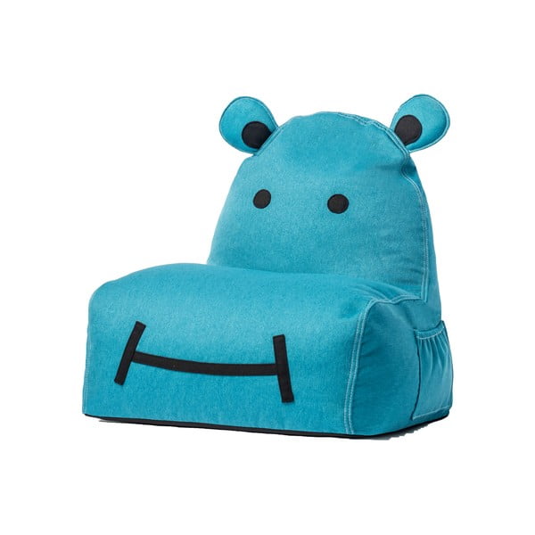 Fotoliu sac pentru copii The Brooklyn Kids Hippo, albastru turcoaz