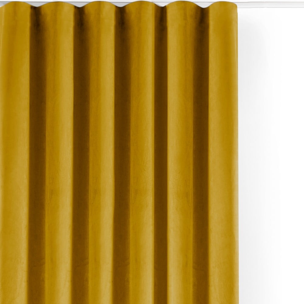 Draperie galben-muștar dimout (semi-opacă) din catifea 140x225 cm Velto – Filumi