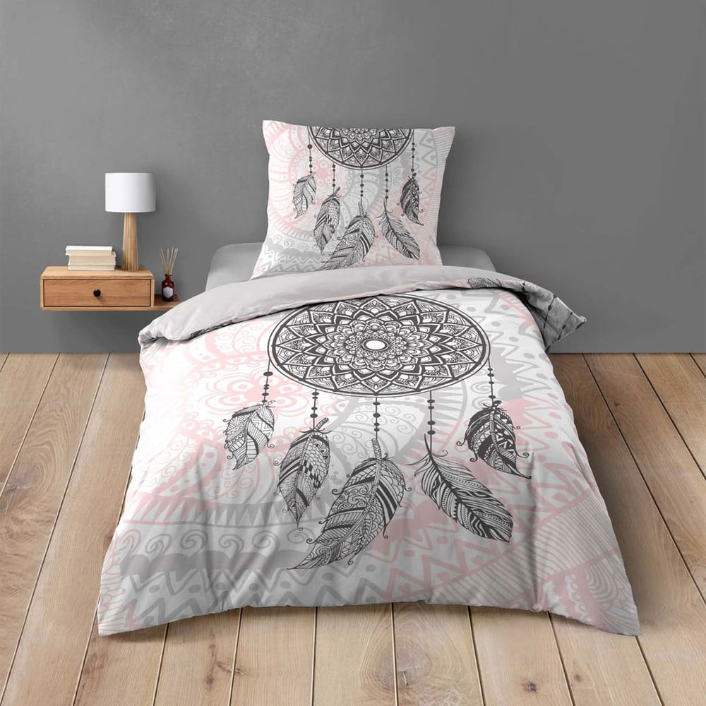 Lenjerie de pat albă/roz din bumbac pentru pat de o persoană 140x200 cm Namaste – douceur d\'intérieur