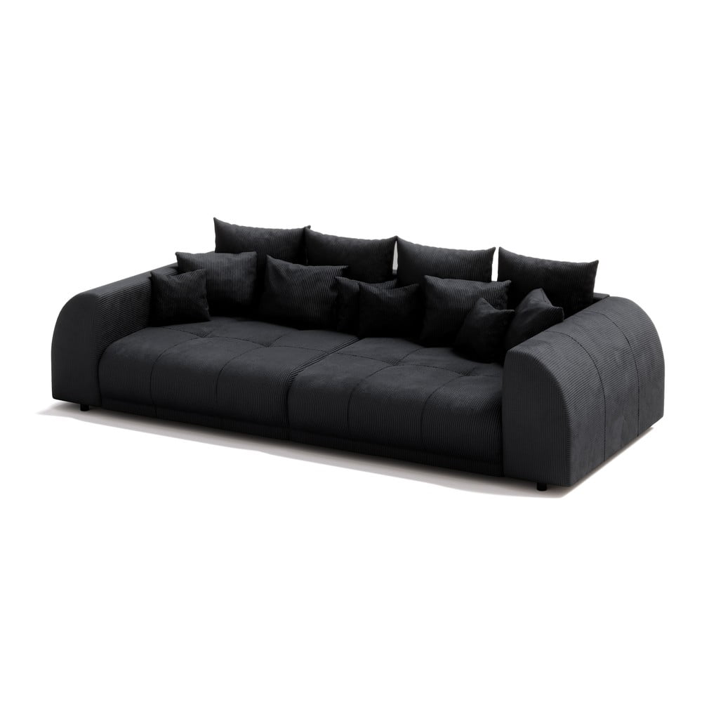 Canapea neagră extensibilă cu tapițerie din catifea reiată 310 cm Vanessa – Ropez
