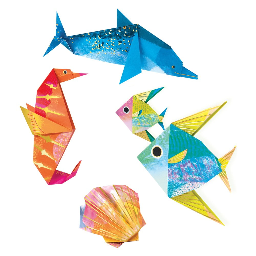 Set 24 hârtii origami cu instrucțiuni Djeco Neon Glam Sea bonami.ro imagine 2022
