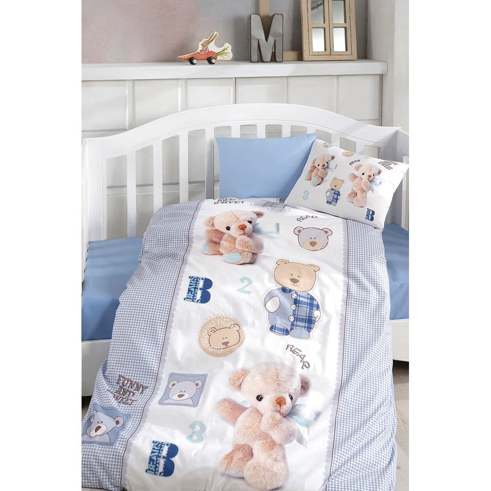 Lenjerie de pat pentru copii din bumbac pentru pătuț cu cearceaf inclus/cu 4 piese 100x150 cm Blue Bear – Mila Home