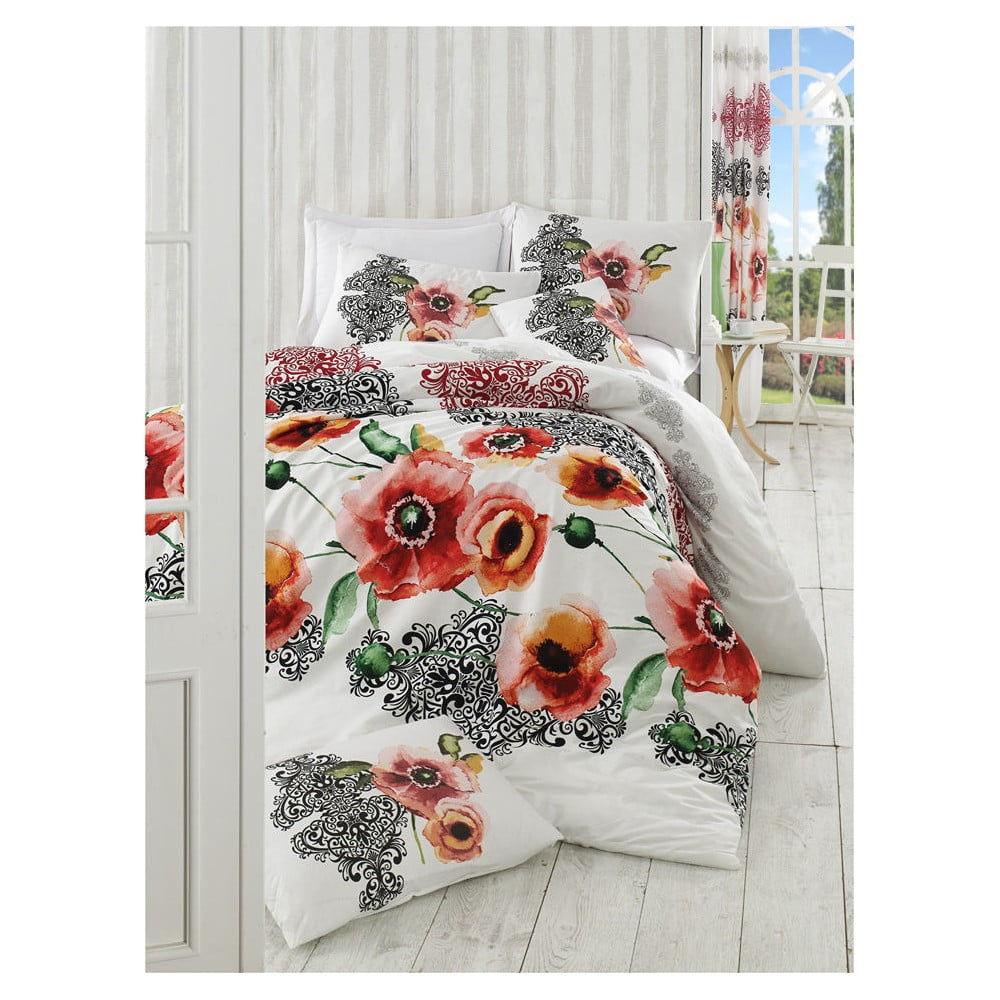 Lenjerie de pat alb-roșu din bumbac pentru pat de o persoană 140x200 cm Merve – Mijolnir