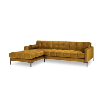 Colțar cu țesătură de catifea cu extensie pe partea stângă cosmopolitan design bali, galben