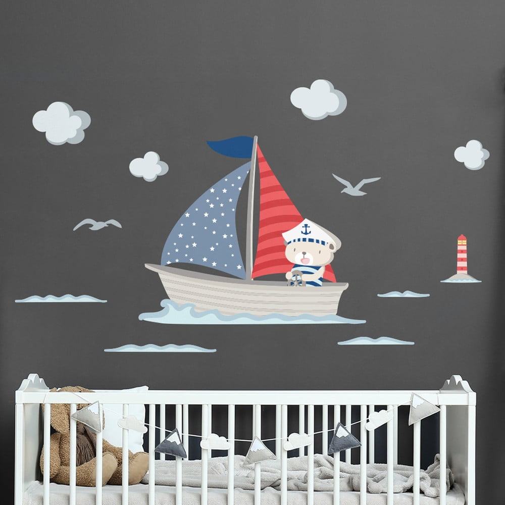 Autocolante de perete pentru camera copiilor Ambiance Captain Teddy, albastru – roșu Ambiance imagine 2022