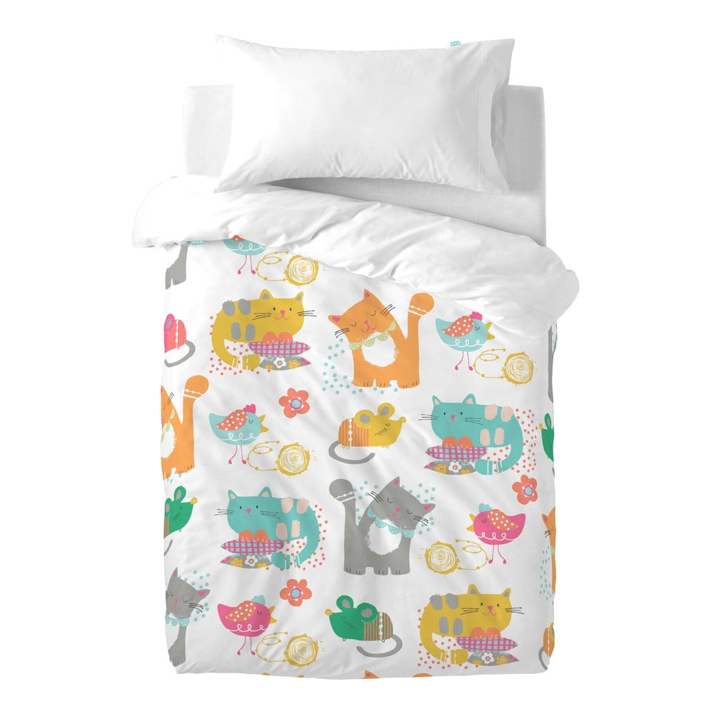 Lenjerie de pat din bumbac pentru copii Moshi Moshi Cat & Mouse, 100 x 120 cm 100 imagine noua somnexpo.ro