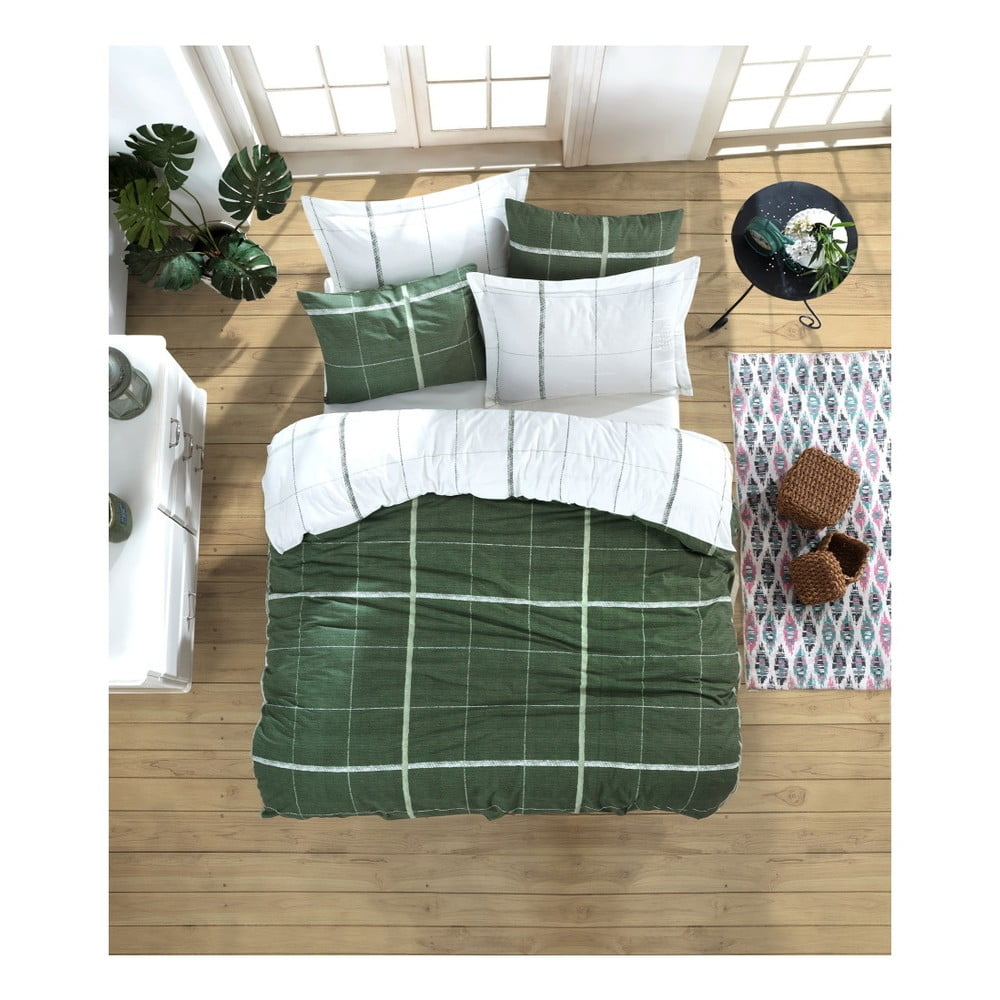 Lenjerie de pat cu cearșaf din bumbac ranforce, pentru pat dublu Mijolnir Maya Green, 200 x 220 cm bonami.ro