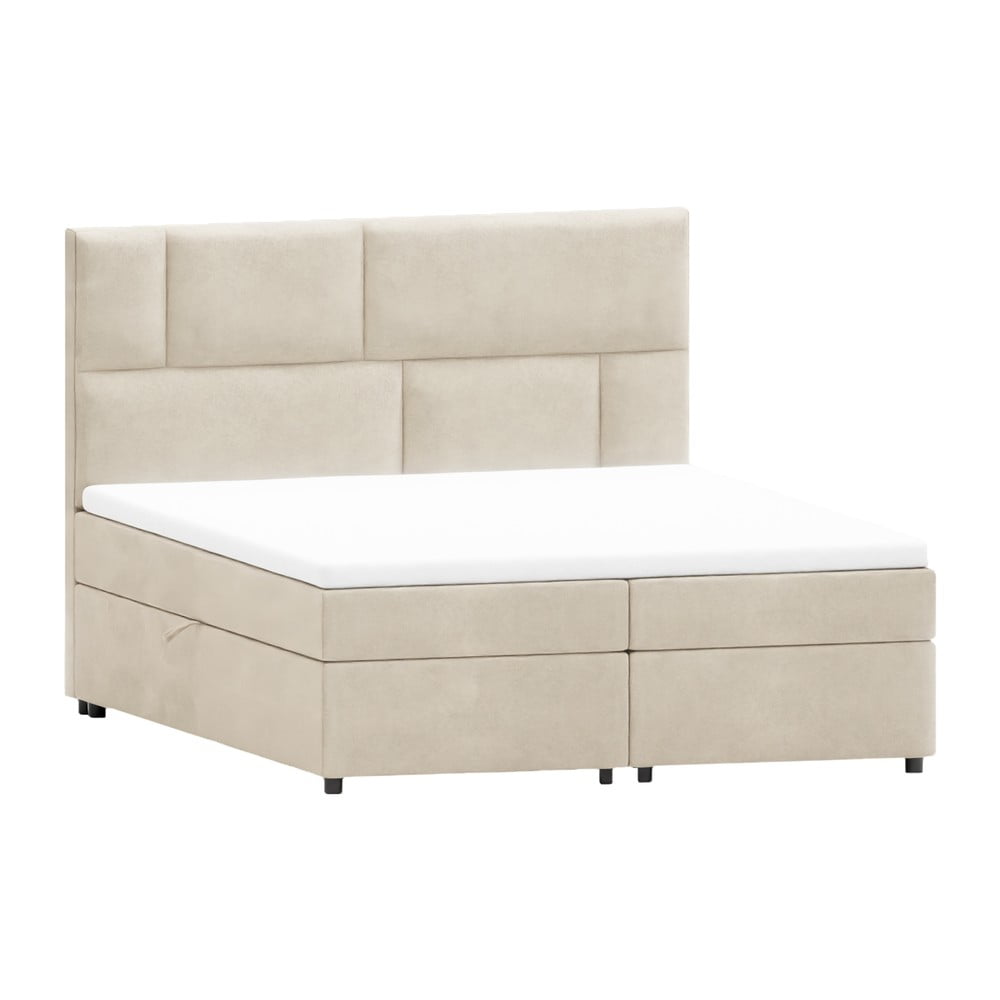 Pat boxspring bej cu spațiu de depozitare 200x200 cm Lola – Ropez