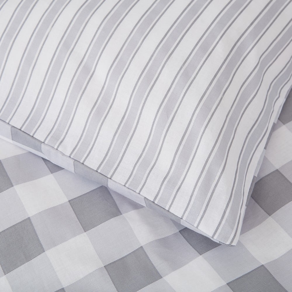 Lenjerie de pat din bumbac Bianca Check And Stripe, 200 x 200 cm, gri 200 imagine noua somnexpo.ro