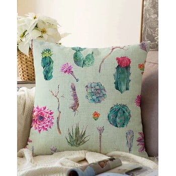 Față de pernă din amestec de bumbac minimalist cushion covers succulent, 55 x 55 cm, verde