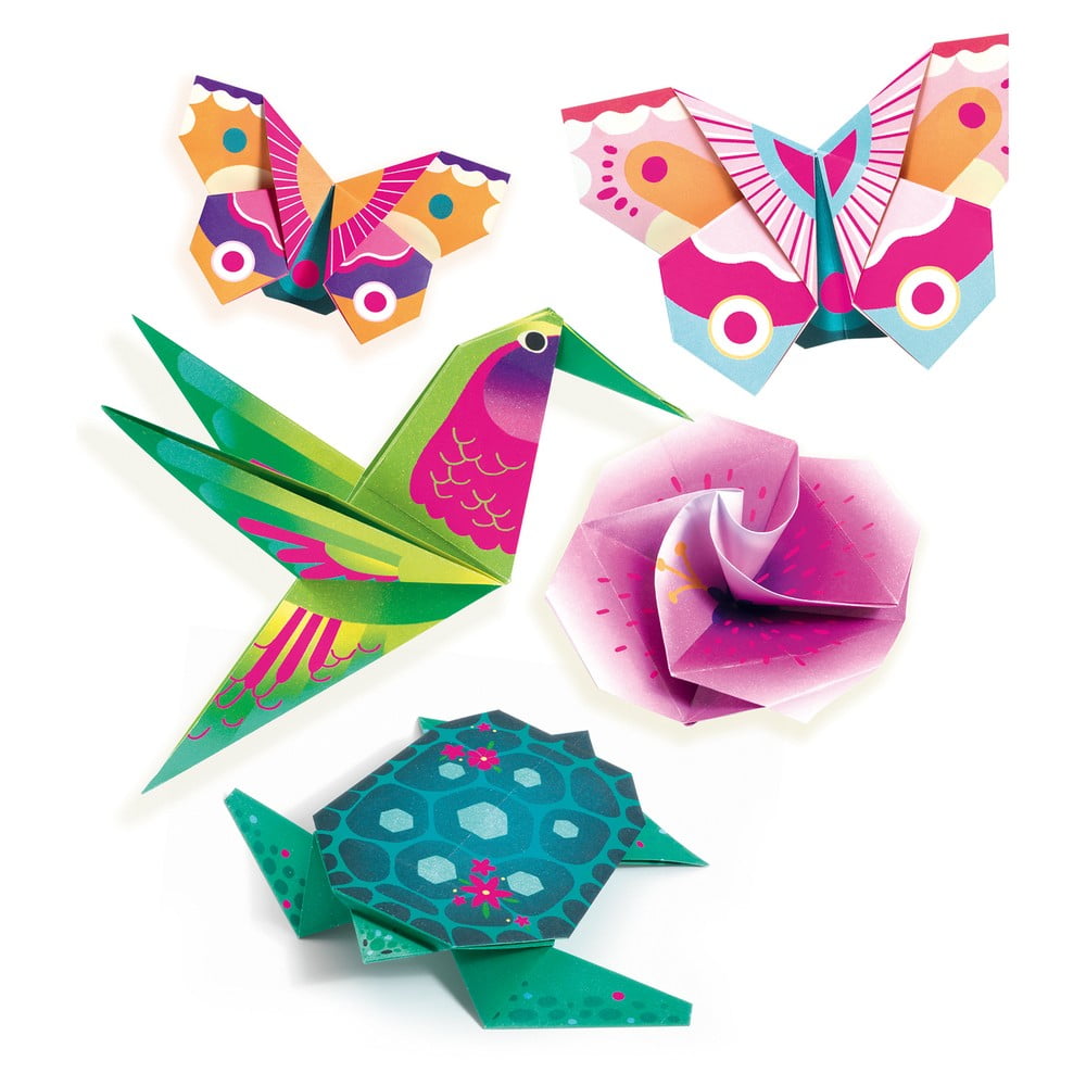 Set 24 hârtii origami cu instrucțiuni Djeco Neon Tropics bonami.ro
