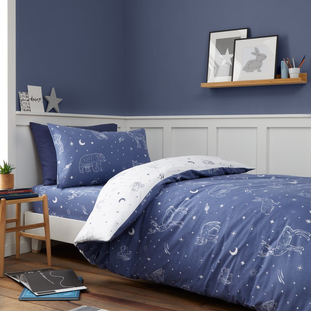 Lenjerie de pat pentru copii din flanelă pentru pat de o persoană 135x200 cm Starlight Animals – Bianca