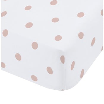 Cearșaf catherine polka dotty, 90 x 190 cm, alb - roz
