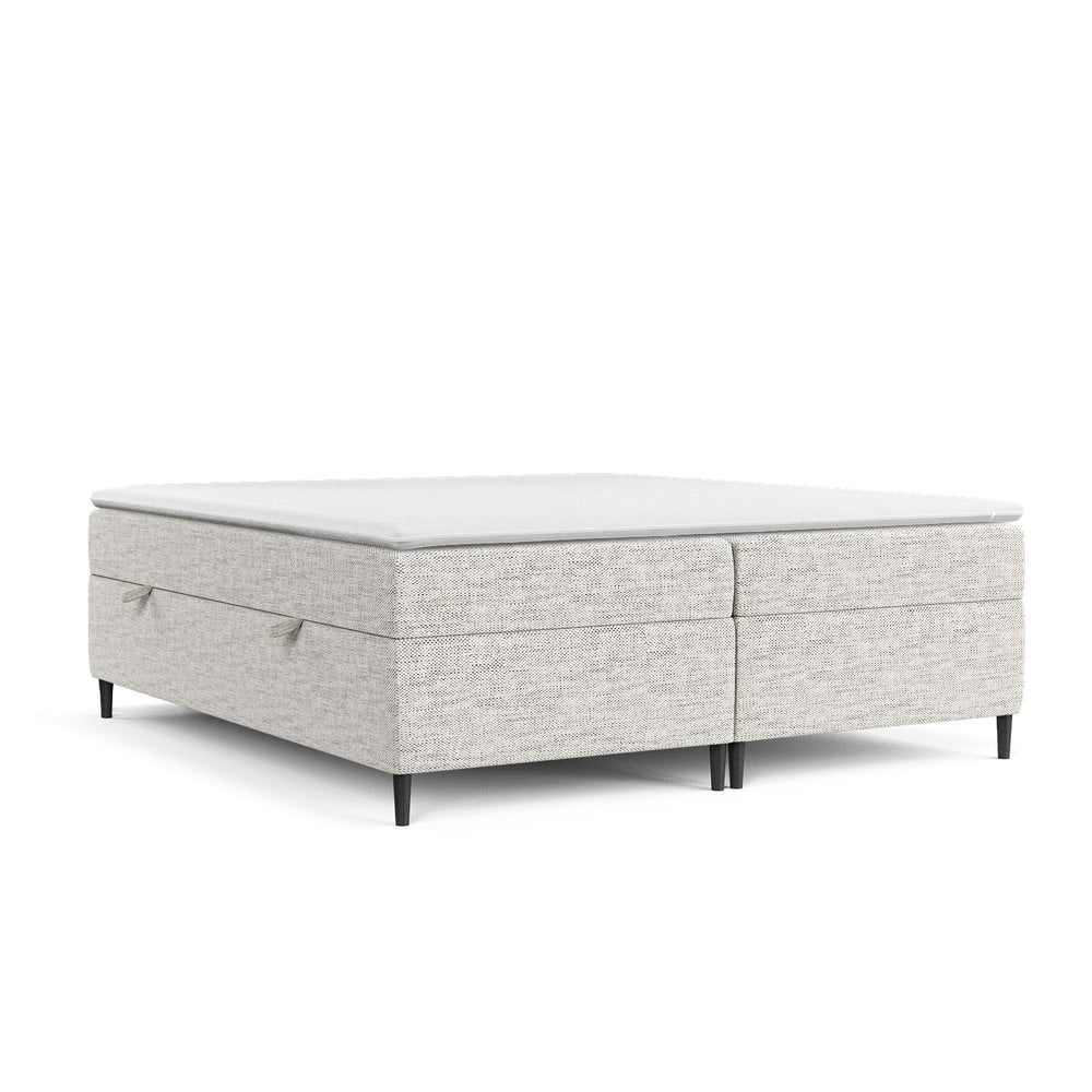 Pat boxspring gri deschis cu spațiu de depozitare 200x200 cm Araya – Maison de Rêve