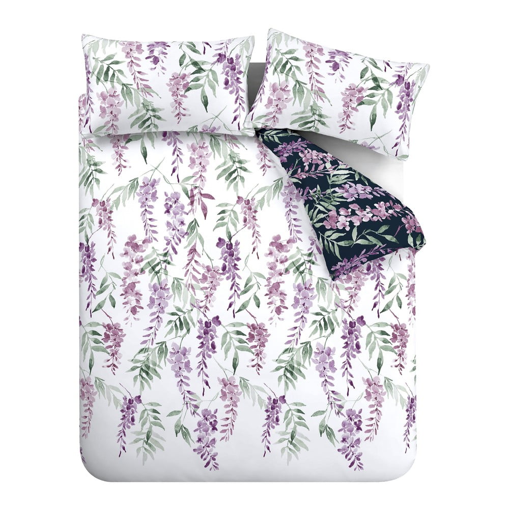 Lenjerie albă/violet pentru pat dublu 200×200 cm Wisteria – Catherine Lansfield 200x200 imagine noua