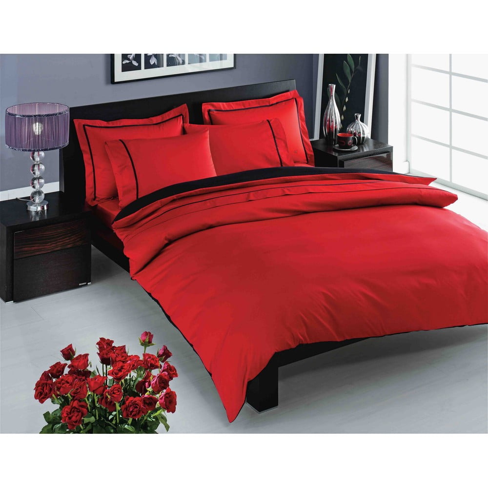Lenjerie de pat și cearșaf din bumbac satinat pentru pat dublu Prestige Red, 200 x 220 cm, roșu bonami.ro