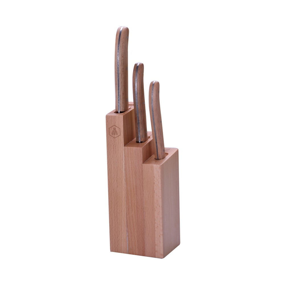 Set 3 cuțite și stand din lemn de fag Laguiole