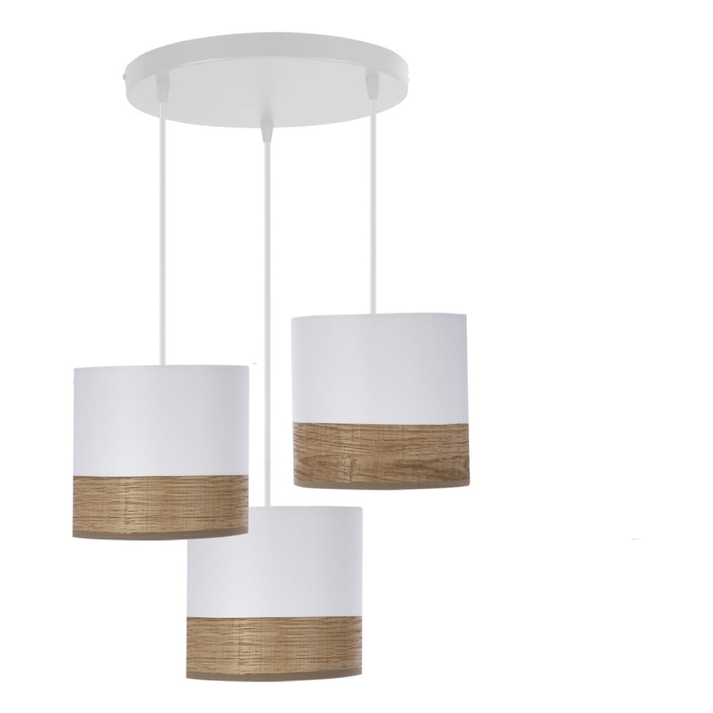 Lustră albă cu furnir și abajur textil ø 15 cm Bianco – Candellux Lighting