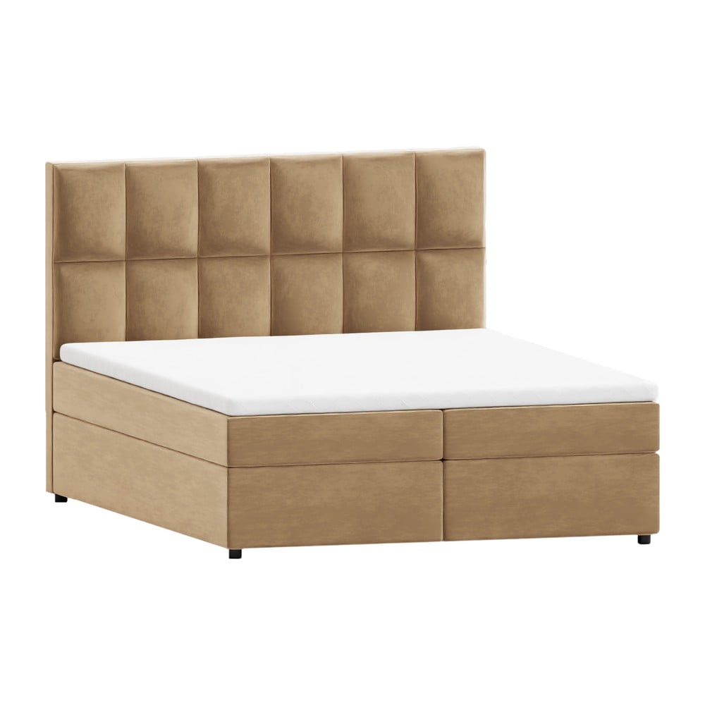 Pat boxspring galben ocru cu spațiu de depozitare 200x200 cm Flip – Ropez