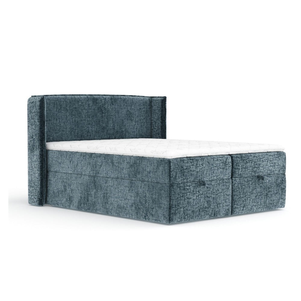 Pat boxspring albastru cu spațiu de depozitare 180x200 cm Passion – Maison de Rêve