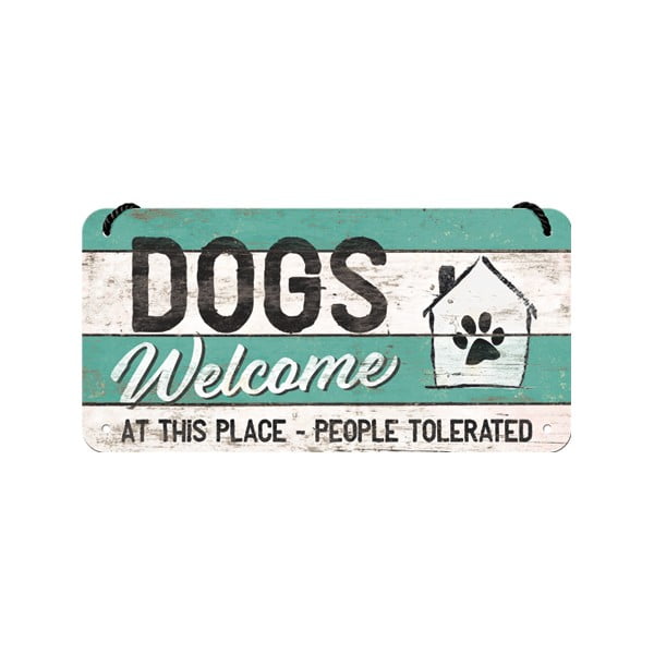 Placă metalică decorativă de perete Postershop Dogs Welcome