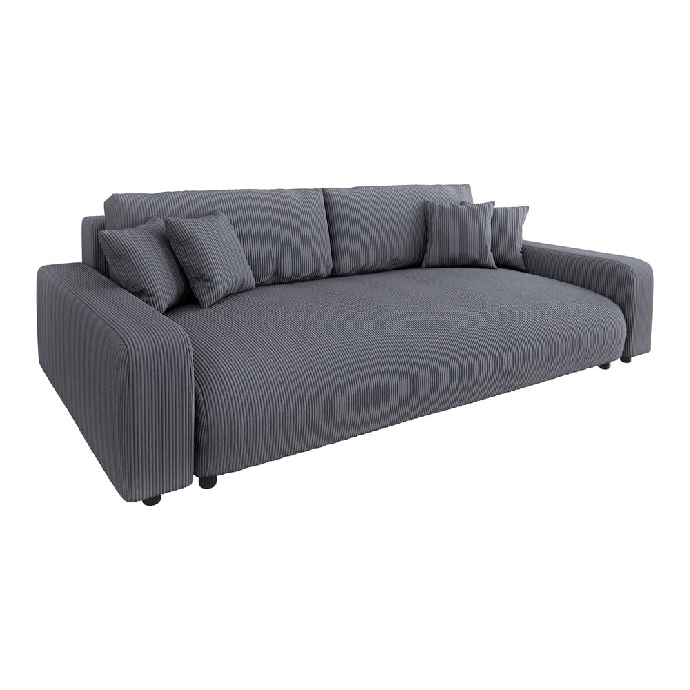 Canapea gri închis extensibilă/cu spațiu de depozitare cu tapițerie din catifea reiată 234 cm Sara – Ropez