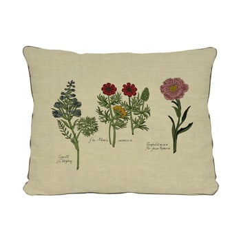 Pernă cu motive florale surdic botanic, 50 x 35 cm, bej