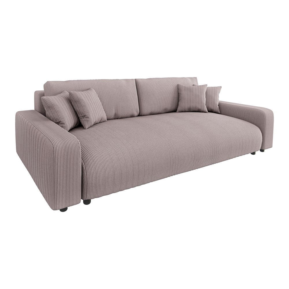 Canapea roz-deschis extensibilă/cu spațiu de depozitare cu tapițerie din catifea reiată 234 cm Sara – Ropez