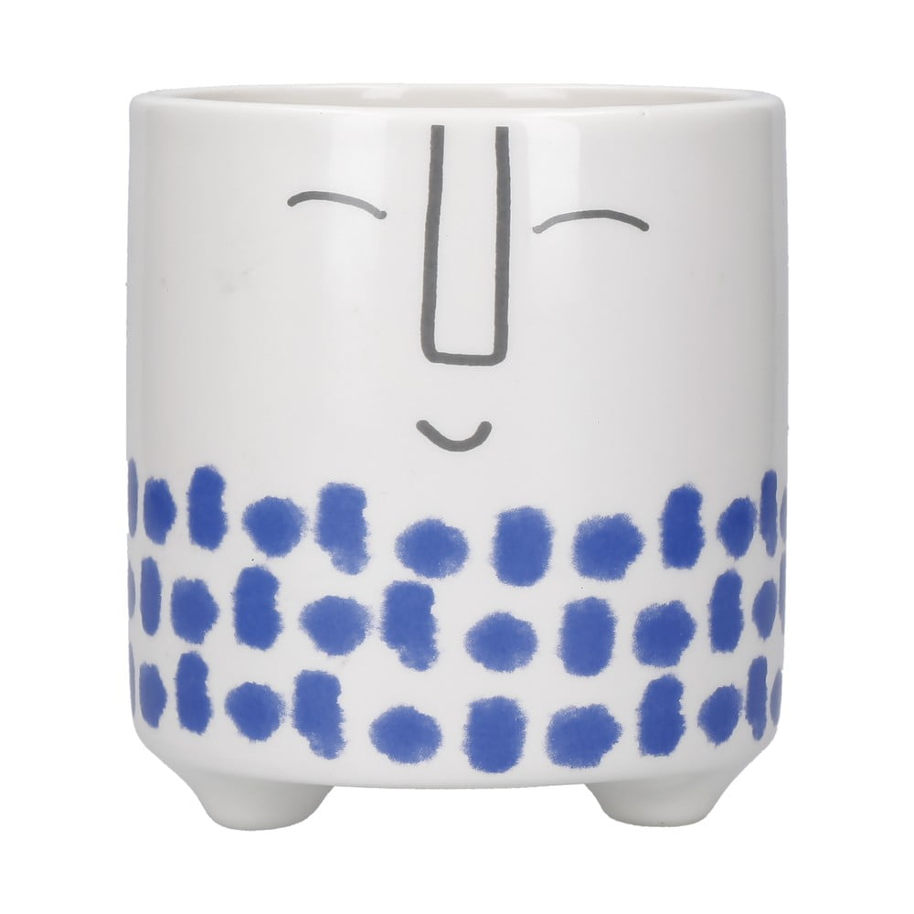  Ghiveci din ceramică Kitchen Craft Happy Face, alb-albastru 