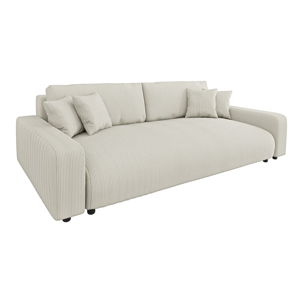 Canapea crem extensibilă/cu spațiu de depozitare cu tapițerie din catifea reiată 234 cm Sara – Ropez