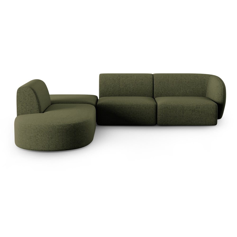 Colțar verde cu tapițerie din chenille (cu colț pe partea stângă, în formă de ”L”) Paolo – Milo Casa