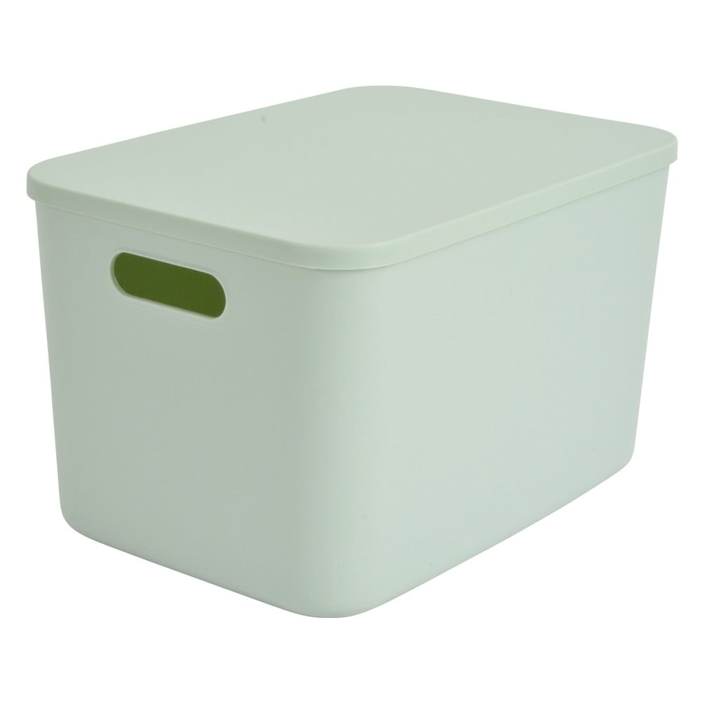 Cutie de depozitare verde-deschis din plastic cu capac 35,5x25,5x23 cm – Homéa