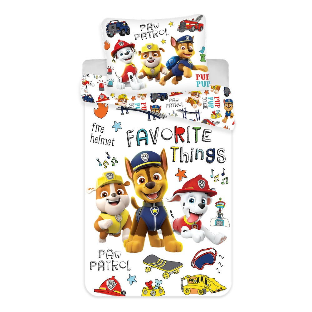 Lenjerie de pat din bumbac pentru copii jerry fabrics patrola, 140 x 200 cm, alb
