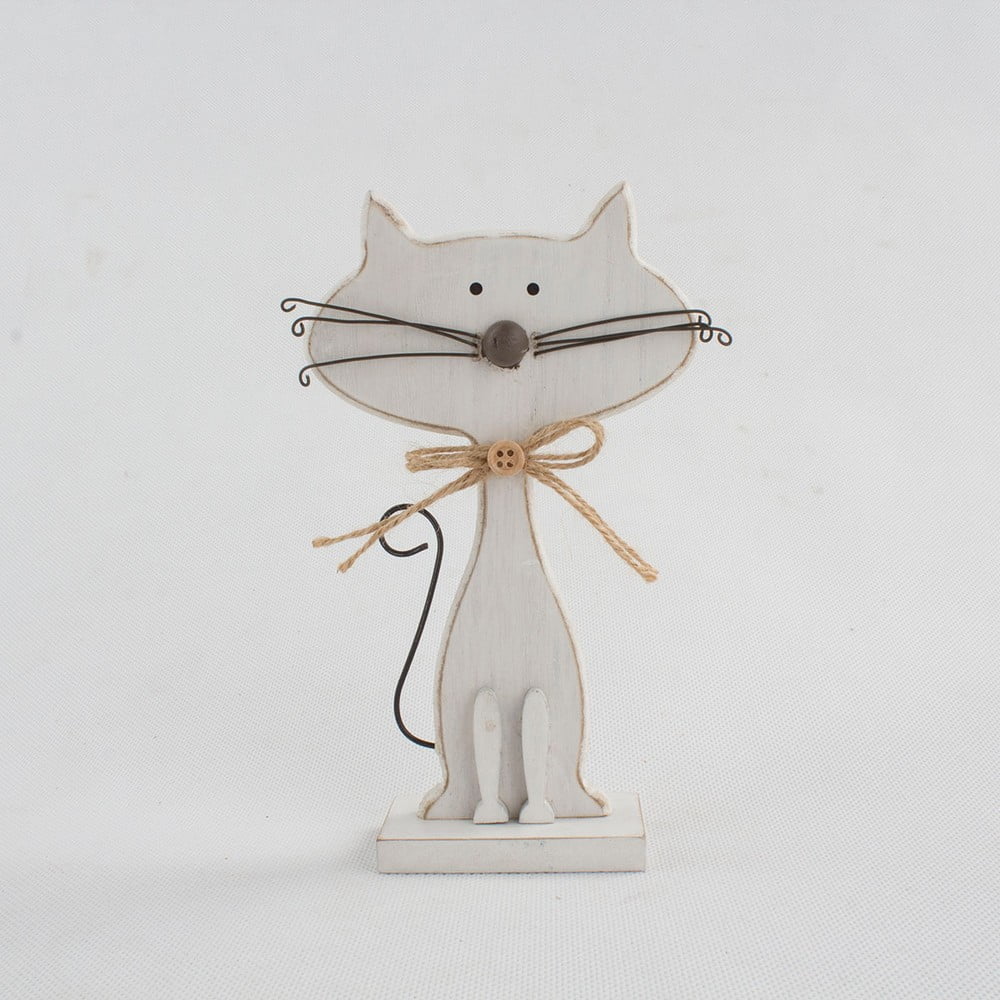 Decorațiune din lemn în formă de pisică Dakls Cats, înălțime 18 cm, alb bonami.ro