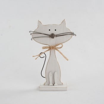Decorațiune din lemn în formă de pisică dakls cats, înălțime 25 cm, alb