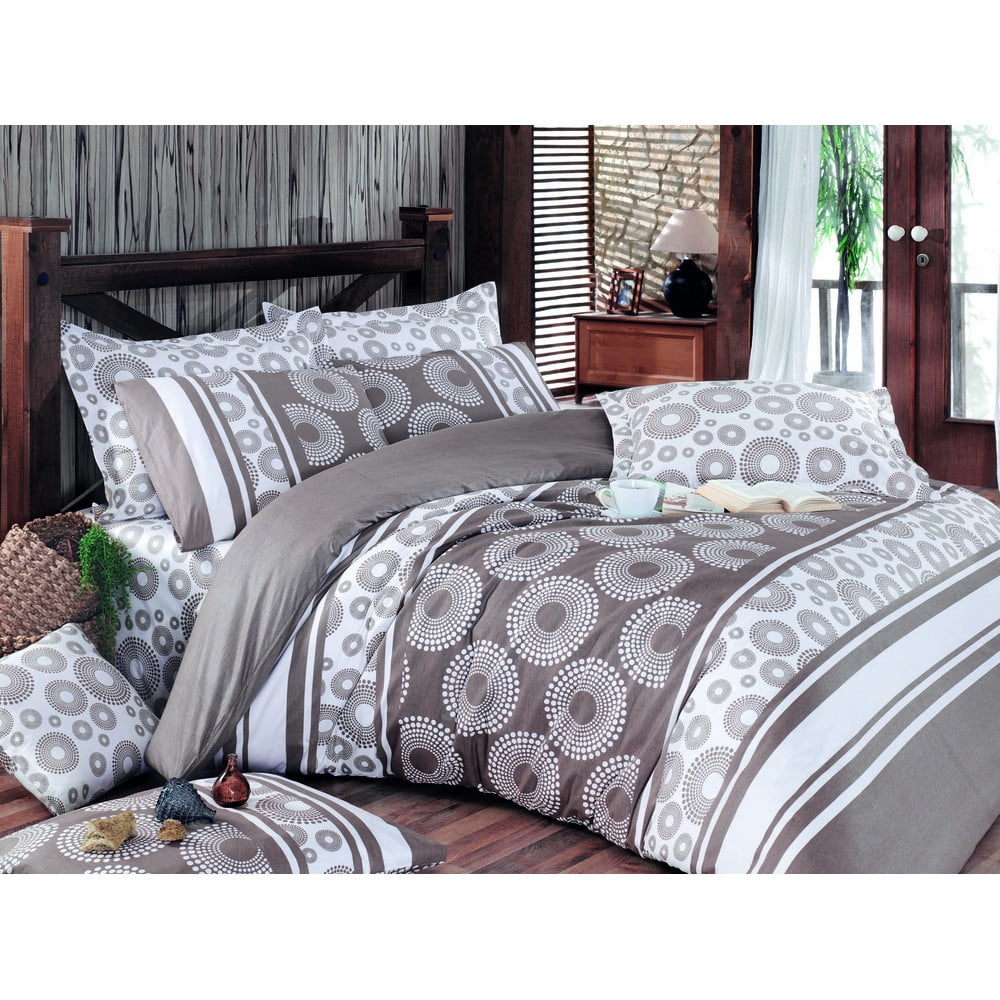 Lenjerie de pat dublu maro din bumbac extinsă cu cearșaf și cuvertură 220×240 cm Sema – Mijolnir 220x240 imagine noua somnexpo.ro